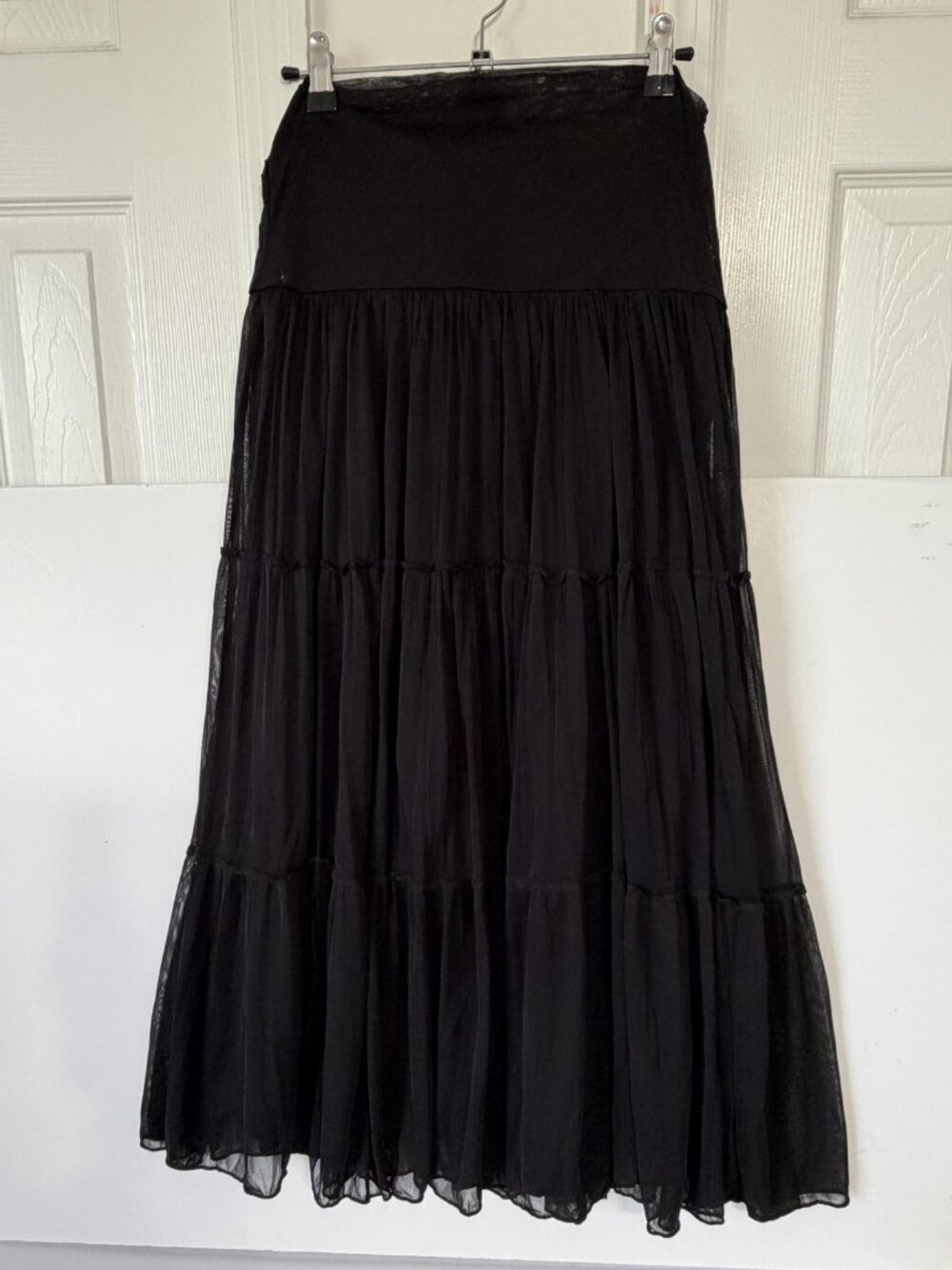 IZ Byer California Juniors L Black Long Tiered Peasant Chiffon Skirt Maxi Boho
